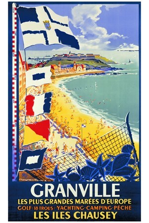 NORMANDIE AFFICHE Granville les plus grandes marées d'Europe - VINTAGE POSTER BANK - thème Mer, bateaux, paquebots - reproduction numérique d'affiche ancienne