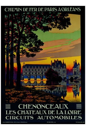 Château de Chenonceaux circuit automobiles - VINTAGE POSTER BANK - thème Châteaux et Lieux religieux - reproduction numérique d'affiche ancienne
