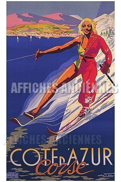 Côte d'Azur Corse Mer Montagne - VINTAGE POSTER BANK - thème Mer, bateaux, paquebots - reproduction numérique d'affiche ancienne