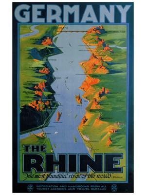 Germany The Rhine - VINTAGE POSTER BANK - thème Montagne - reproduction numérique d'affiche ancienne