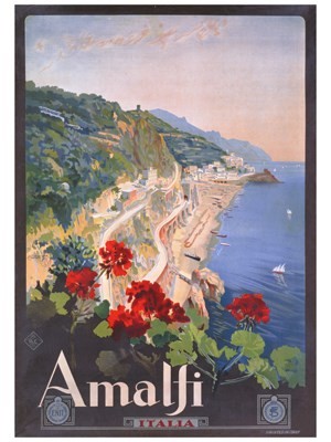 Amalfi Italie - VINTAGE POSTER BANK - thème Mer, bateaux, paquebots - reproduction numérique d'affiche ancienne