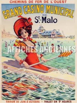 REPRODUCTION AFFICHE ANCIENNE SAINT MALO BRETAGNE KAYAK CHAPEAU