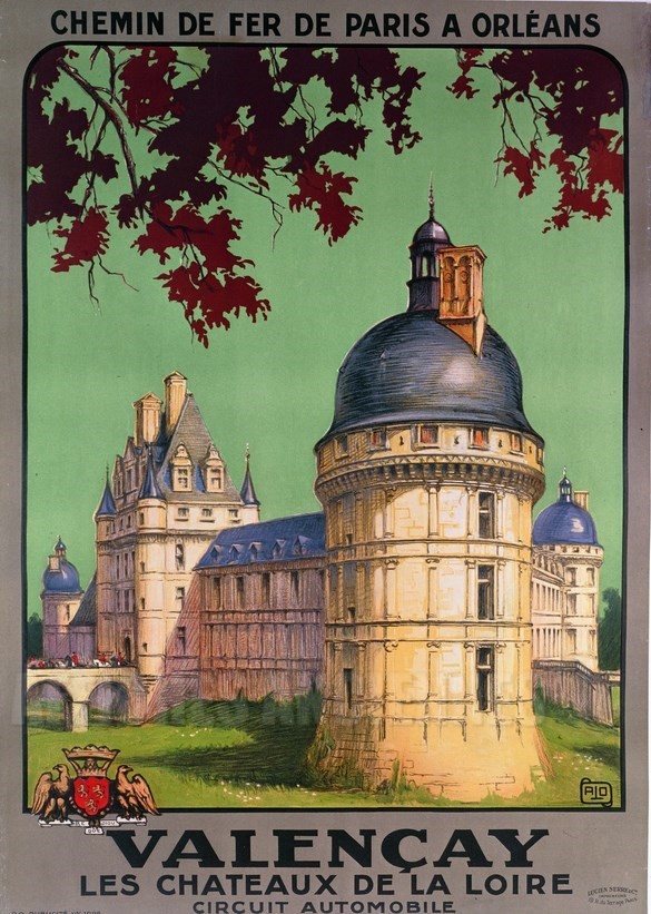 Châteaux de Valençay Châteaux de la Loire Circuit automobiles VINTAGE POSTER BANK - Chateaux, Lieux religieux - reproduction numérique d'affiche ancienne