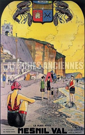 Mesnil-Val plage Normandie - VINTAGE POSTER BANK - thème Plage - reproduction numérique d'affiche ancienne