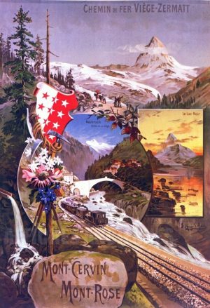 Mont Cervin Mont Rose, Suisse - VINTAGE POSTER BANK - thème Montagne - reproduction numérique d'affiche ancienne