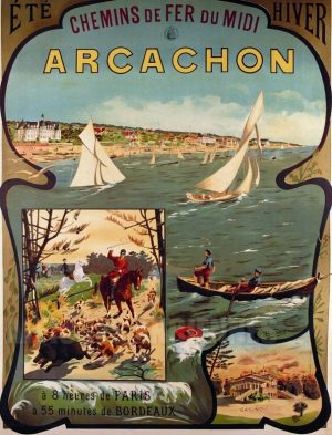 AFFICHE Eté Hiver Arcachon - VINTAGE POSTER BANK - thème Plage - reproduction numérique d'affiche ancienne