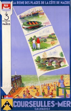 NORMANDIE Courseules sur Mer, Calvados la Reine des Plages de la Côte de Nacre - VINTAGE POSTER BANK - thème Plage - reproduction numérique d'affiche ancienne