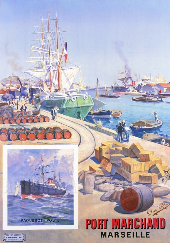 Marseille Port marchand - VINTAGE POSTER BANK - thème Mer, bateaux, paquebots, - reproduction numérique d'affiche ancienne