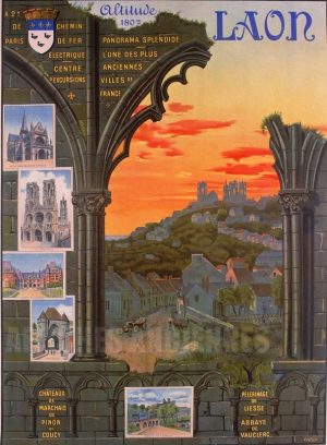 Laon ville du Nord - VINTAGE POSTER BANK -Châteaux, lieux religieux - reproduction numérique d'affiche ancienne
