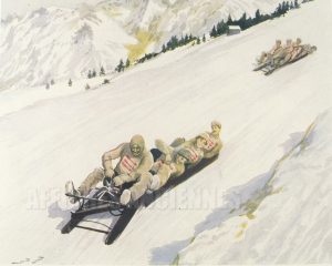 Luges - VINTAGE POSTER BANK - thème Montagne - reproduction numérique d'affiche ancienne