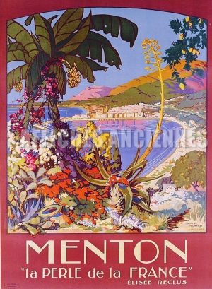 Menton la Perle de France - VINTAGE POSTER BANK - thème Plage - reproduction numérique d'affiche ancienne
