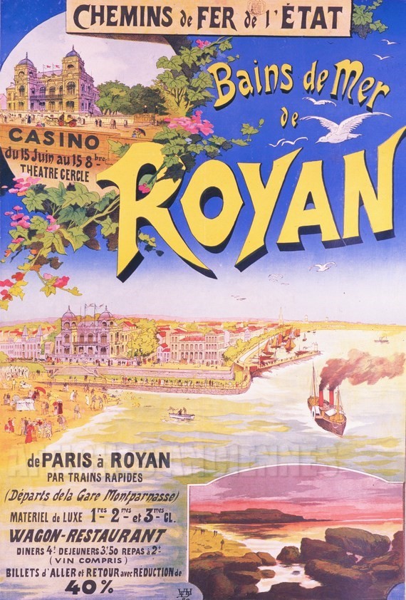 Bains de Mer de Royan, Charentes Maritime - VINTAGE POSTER BANK - thème Plage - reproduction numérique d'affiche ancienne