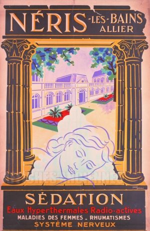 Néris-les-Bains Eaux Hyperthermales Radio-Actives - VINTAGE POSTER BANK - thème Hygiène, beauté, thermalisme - reproduction numérique d'affiche ancienne