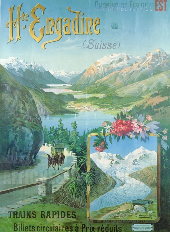 Haute Engadine Suisse, Chemins de Fer de l'Est- VINTAGE POSTER BANK - thème Montagne - reproduction numérique d'affiche ancienne