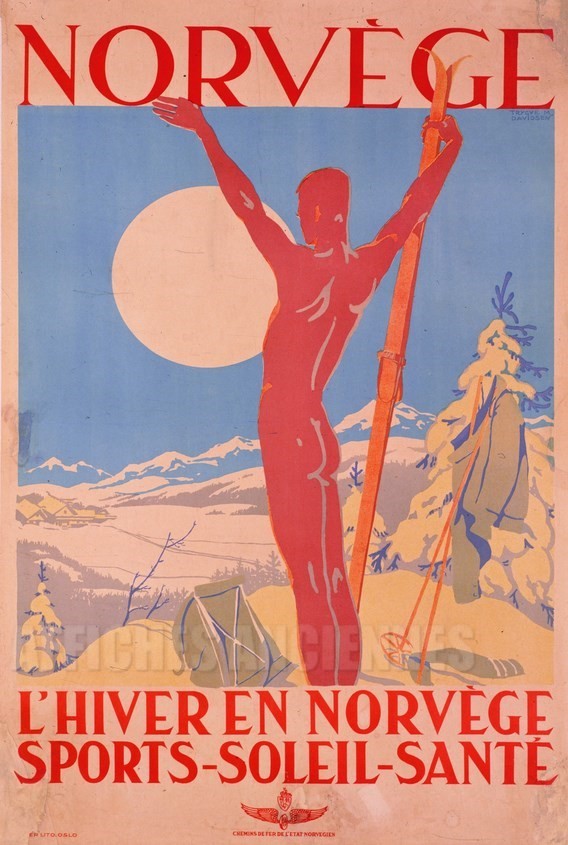 L'Hiver en Norvège, Sports, Soleil, Santé - VINTAGE POSTER BANK - thème Montagne - reproduction numérique d'affiche ancienne