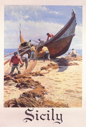 AFFICHE Sicile - VINTAGE POSTER BANK - thème Plage - reproduction numérique d'affiche ancienne