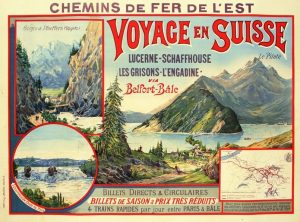 Voyage en Suisse Lucerne-Schaffhousse, les Grisons-l'Engadine trains rapides - VINTAGE POSTER BANK - thème Plage - reproduction numérique d'affiche ancienne