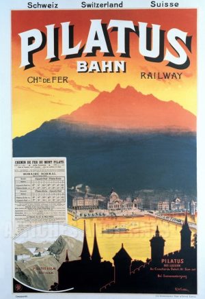 Pilatus Bahn Suisse - VINTAGE POSTER BANK - thème Montagne - reproduction numérique d'affiche ancienne